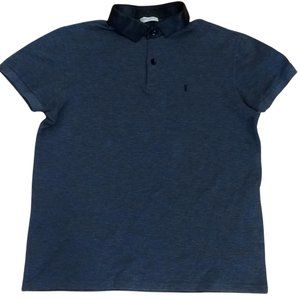 SAINT LAURENT Leather-Collar YSL Cotton Polo